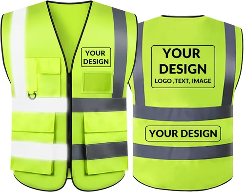 Miniatura 28 de BeautyWill Chaleco de seguridad con logotipo personalizado, Hi Vis Clase 2, chaleco reflectante de construcción unisex con 5 bolsillos
