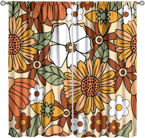 Miniatura 12 de Cortinas estilo retro de los años 60, estilo hippie floral, blanco y naranja, estilo bohemio y moderno, para cocina, dormitorio, decoración
