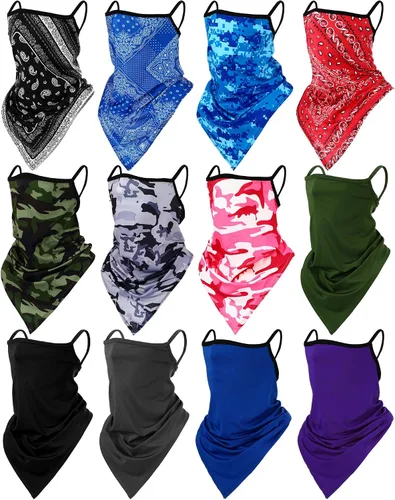 Miniatura 10 de JaGely Paquete de 12 polainas para el cuello, bufanda, máscara elástica con cinta elástica para las orejas, diadema absorbente para mujeres