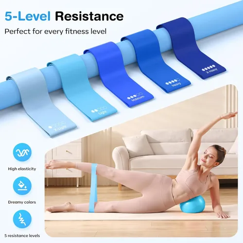 Miniatura 4 de Pilates Kit 13Pcs Home Pilates Essentials Workout Kit with 13" Ring, 10" Ball and Resistance Bands for Women at Home Pilates Equipment Set for