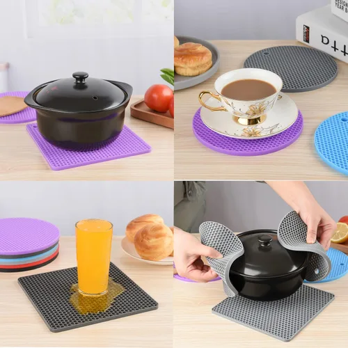 Miniatura 6 de Salvamanteles, salvamanteles de silicona para platos calientes, tapete de silicona negra, tapete antideslizante resistente al calor, juego de B1