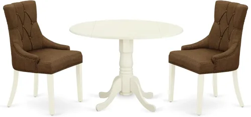 Miniatura 19 de East West Furniture DLFR5-BLK-02 - Juego de mesa de comedor moderno de 5 piezas, incluye una mesa redonda de madera con gotas y 4 sillas tapizadas