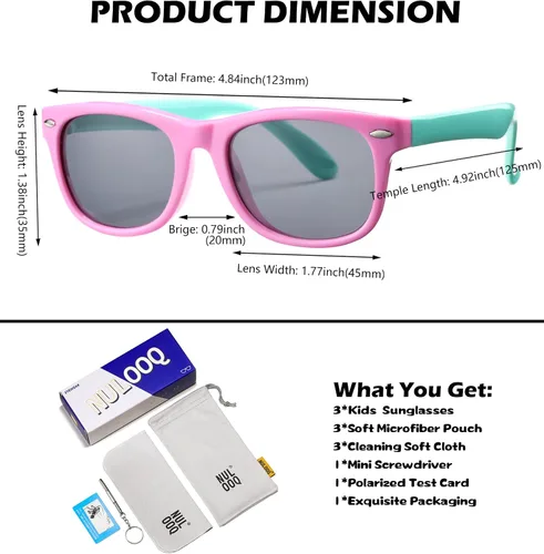 Miniatura 35 de Lentes de sol polarizados para niños y niñas, marco flexible irrompible TPEE con protección UV400 de 3 a 8 años