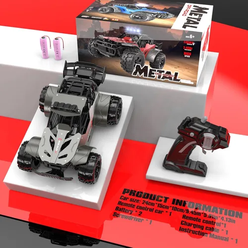 Miniatura 7 de Coche de control remoto de 2.4 GHz, velocidad de carcasa de metal, 20 KM/H, Monster RC Truck con faro LED, dos baterías recargables, 50 minutos