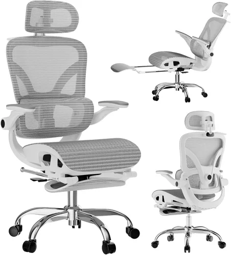 Miniatura 8 de Alllion Silla de oficina ergonómica de malla, silla de escritorio para el hogar cómoda con respaldo alto, soporte lumbar ajustable, reposacabezas