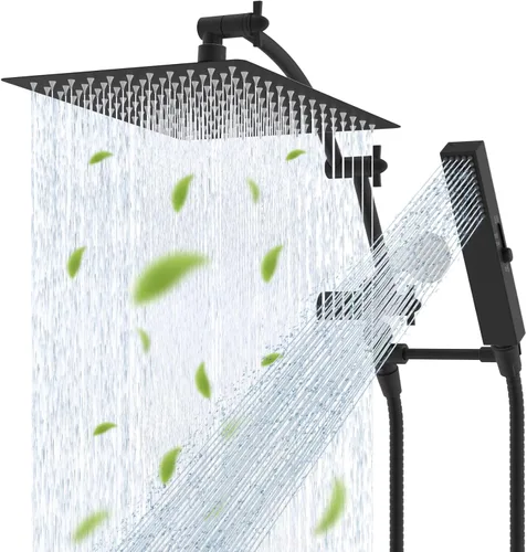 Miniatura 19 de Hibbent Cabezal de ducha de lluvia de 10 pulg. de metal completo con certificación CUPC, juego de cabezal de ducha doble, varita de ducha de mano