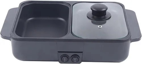 Miniatura 3 de CNCEST 2 en 1 portátil eléctrica olla caliente barbacoa parrilla antiadherente Teppanyaki Pan 110V Hotpot interior Grill Korean BBQ Combo (negro)