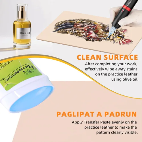 Miniatura 3 de Kit de piel de práctica de tatuajes en blanco, juego de 13 piezas con 3 pieles falsas de doble cara de 7.4 x 5.6 pulgadas y 10 papeles