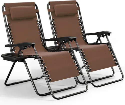 Miniatura 33 de Nestl Zero Gravity - Juego de 2 sillas de patio al aire libre con almohadas y bandejas portavasos, silla de campamento reclinable de malla de acero