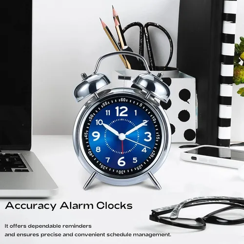 Miniatura 7 de AKCISOT - Reloj despertador de alarma fuerte para personas con sueño profundo, 11,43 cm de reloj analógico de campana doble de metal, funciona