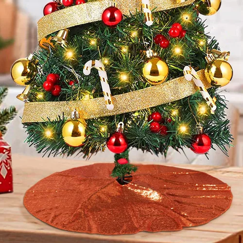 Miniatura 9 de ShinyBeauty Falda de árbol de Navidad rosa claro de 24 pulgadas, falda de lentejuelas para lápices/mini árboles, cubierta navideña para Año Nuevo