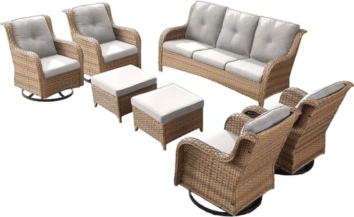 Miniatura 97 de Rilyson Mecedora de mimbre - Juego de 2 sillas mecedoras de mimbre para patio, sillas mecedoras de ratán para porche al aire libre, terraza, jardín