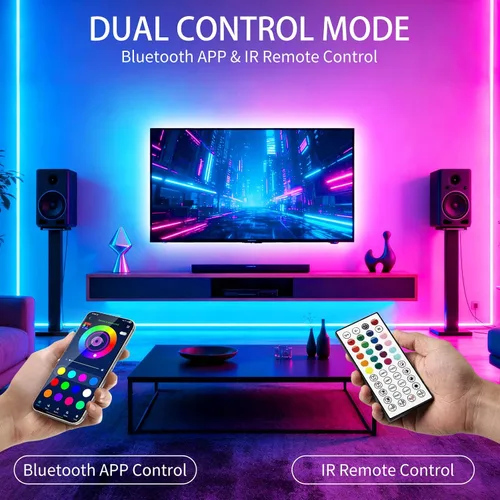 Miniatura 2 de Tira de luces LED, sincronización de música RGB, luces LED que cambian de color con control remoto y control remoto de aplicación inteligente, luces