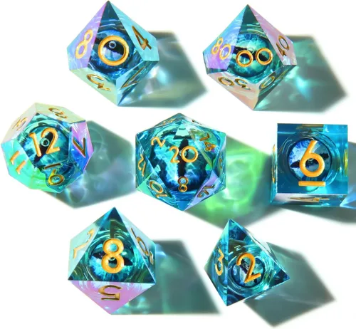 Miniatura 14 de DND Juego de dados de 8 piezas con ojo de dragón extra D20-Beholder's Eye Liquid Core Sharp Edge Resina poliédrica hecha a mano 2 × D20 D4 D6 D8 D10