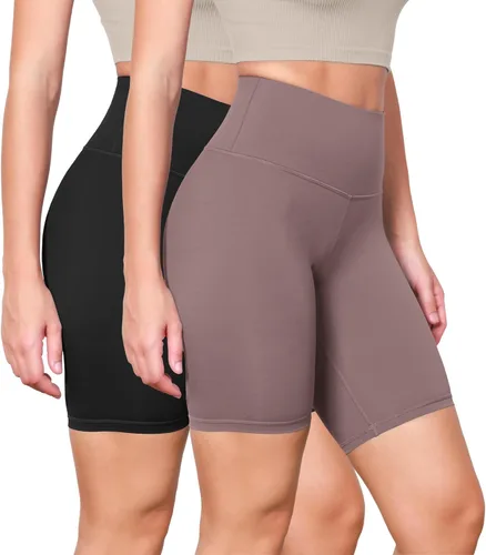 ODODOS ODLEX - Paquete de 2 pantalones cortos de entrenamiento de cintura alta para mujer, pantalones cortos de entrenamiento de 6 y 8 pulgadas con