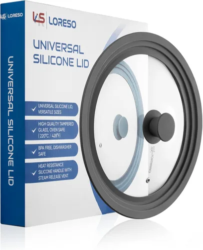 Miniatura 12 de Tapa universal para ollas y sartenes de 7.5 a 9.5 pulgadas, tapa de vidrio templado con borde de silicona de tamaño automático, color negro