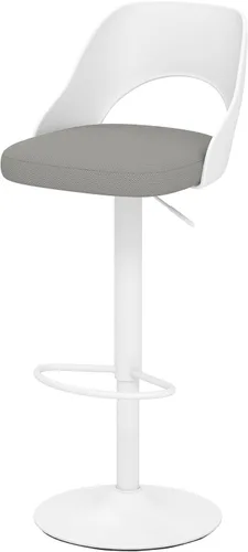 Miniatura 23 de HENGJIANYI Taburete de bar giratorio ajustable en altura con respaldo hueco, silla tapizada con base de metal negro, asiento negro