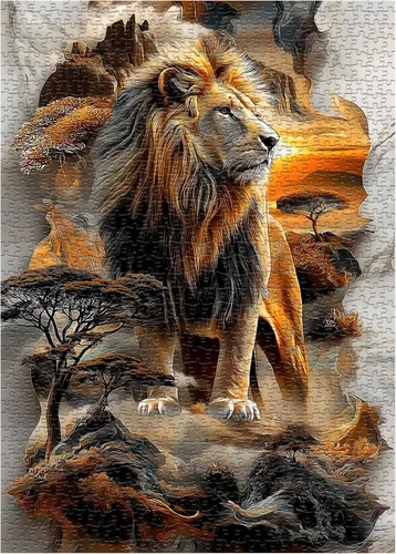 Miniatura 2 de Majestic - Rompecabezas de 1000 piezas de león para adultos, rompecabezas de animales de montaña de naturaleza, rompecabezas de paisaje y bosque