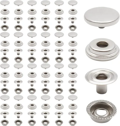 Miniatura 9 de Biaungdo Juego de 50 cierres a presión, botones de presión de metal resistente de 0.59 pulgadas, remaches de cuero de lona para barco marino, negro