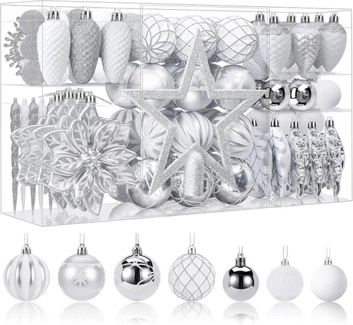 SHareconn Juego de 106 adornos de bolas navideñas, esferas decorativas de plástico irrompibles coloridas para decoración de árbol de Navidad,