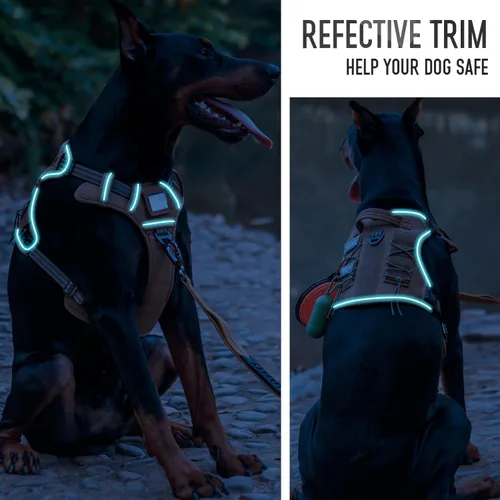 Miniatura 6 de Arnés táctico para perros medianos y grandes, color marrón, ajustable, sin tirones, con asa, chaleco reflectante resistente, talla S Marrón