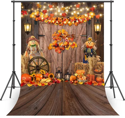 Avezano Fondo de Acción de Gracias, hojas de arce, calabaza, puerta de granero, fotografía, pajar, espantapájaros, decoración de fiesta de baby