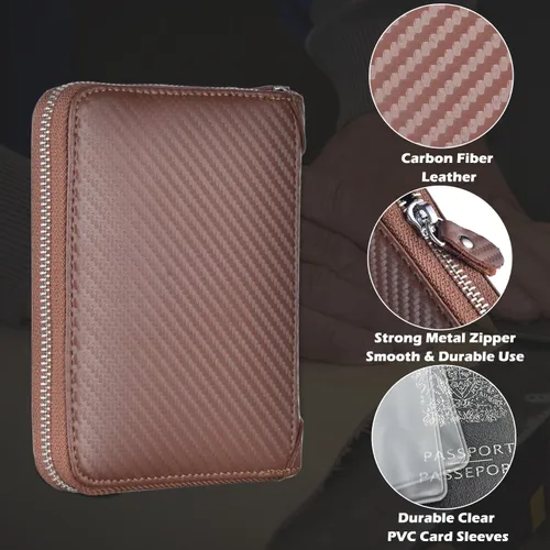 Miniatura 4 de Tarjetero para tarjetas de crédito, cartera grande, de cuero, funda para pasaporte, 42 ranuras para tarjetas