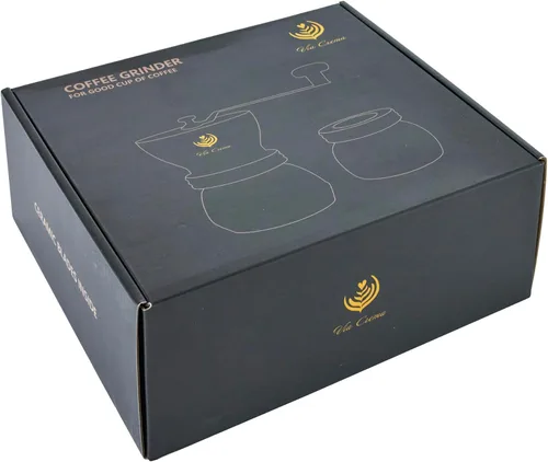 Miniatura 3 de VIA CREMA Molinillo de café manual con rebabas de cerámica y recipiente de vidrio para granos de espresso