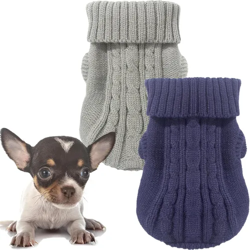Miniatura 13 de 2 piezas de suéteres para perros con cuello alto de punto, suéter para Chihuahua y Yorkie, ropa para perros pequeños, trajes cálidos de invierno