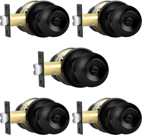 Miniatura 22 de Probrico Cerraduras de puerta de privacidad estilo bola redonda, pomos de puerta interiores negro mate para dormitorio y baño, pomos de puerta sin