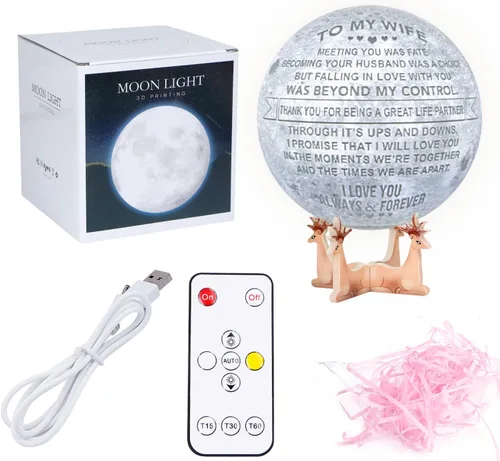 Miniatura 6 de K KENON Lámpara de luna 3D grabada para esposa, impresión 3D personalizada de 5.9 pulgadas, regalo de luz lunar para esposa, regalo de Navidad