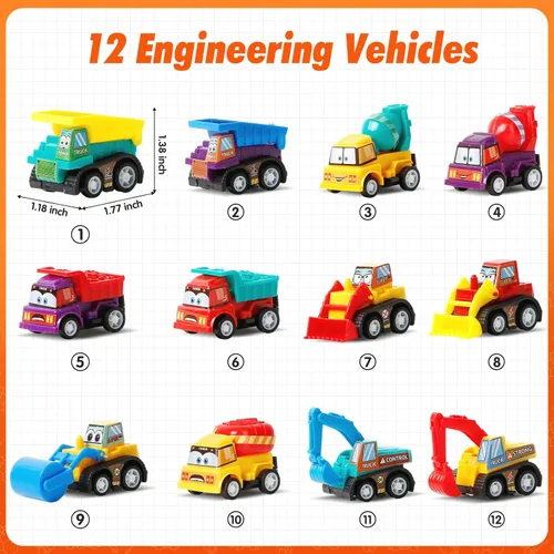 Miniatura 3 de ZenBombs - Paquete de 12 huevos de Pascua de plástico rellenos con vehículos de ingeniería extraíbles, juguetes de sitios de construcción, camiones