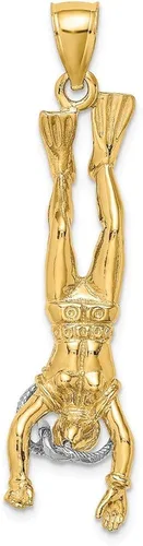 Jewels By Lux 14k White and Yellow Two Tone Gold 3D Female Scuba Diver Two-color - Vertical Pendant
