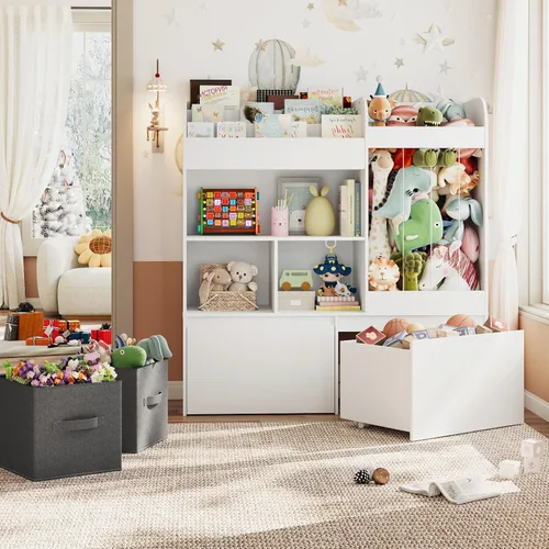 Almacenamiento de juguetes de 42.9 pulgadas, soporte grande para animales de peluche con baúl de juguetes y tapete de juego, organizador de juguetes