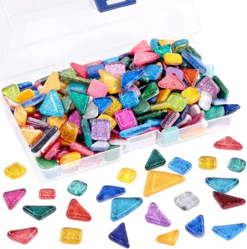 Miniatura 16 de Swpeet Azulejos de mosaico de vidrio de 1Ib Piezas de vidrieras para manualidades, colores mezclados y patrones (azulejos de mosaico E)