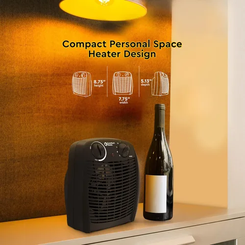 Miniatura 7 de Comfort Zone Calentador de espacio interior con termostato ajustable, forzado por ventilador, eléctrico, protección contra sobrecalentamiento, Negro