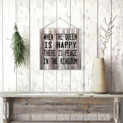 Miniatura 4 de Decorative Wood Pallet Sign Plaque Funny Saying When The Queen Is Happy There Is Peace in The Kingdom Rustic Wood Family Sign Craft Sign Country