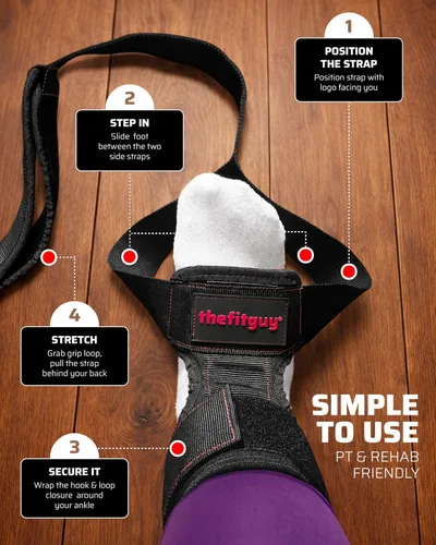 Miniatura 9 de THEFITGUY - Correa de estiramiento cuádruple con soporte de tobillo para fisioterapia 4-loop non-elastic strap for quad and hip flexor stretching