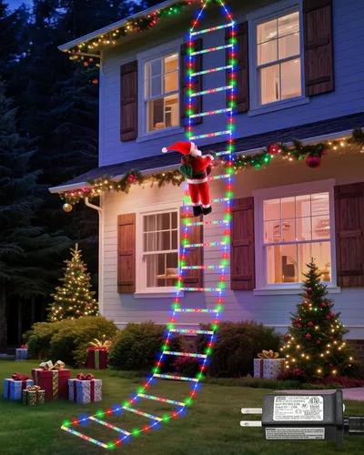 Miniatura 10 de 98 luces LED de Navidad para interiores y exteriores, 2.5 pies, luces decorativas de escalera de Navidad con Papá Noel, 8 modos, luz impermeable