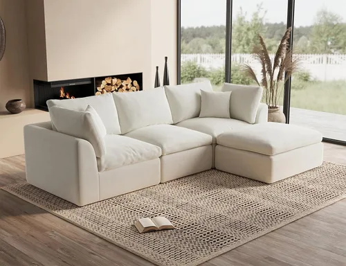 Miniatura 28 de ohllob Sofás seccionales Cloud de 110 pulgadas para sala de estar, sofá deshuesado en forma de L con otomana, sofá modular de 3 plazas, color negro