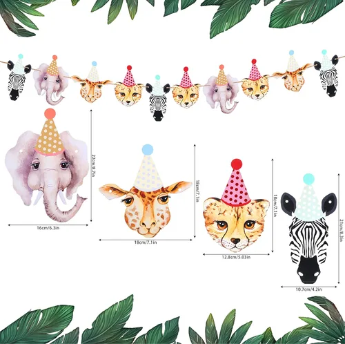 Miniatura 2 de Epakh Cartel de feliz cumpleaños de animales de safari, decoración temática de selva, decoración de fiesta, bosque, animales salvajes, suministros