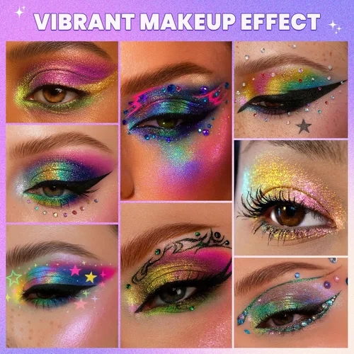 Miniatura 4 de UCANBE Paleta de maquillaje de sombra de ojos multicromo camaleón, 4 colores holográficos metálicos con brillo, paleta de sombra de ojos de alta