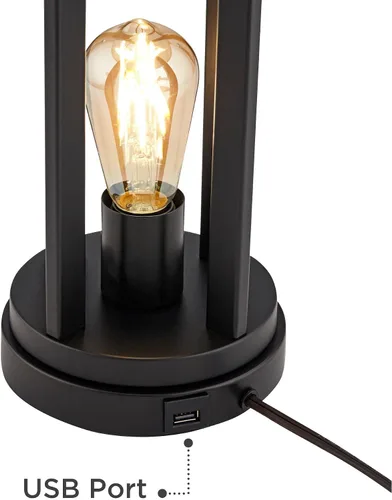 Miniatura 9 de 360 Lighting Marcel - Juego de 2 lámparas de mesa industriales modernas de 24.25 pulgadas de alto con puerto de carga USB y luz nocturna LED de tela