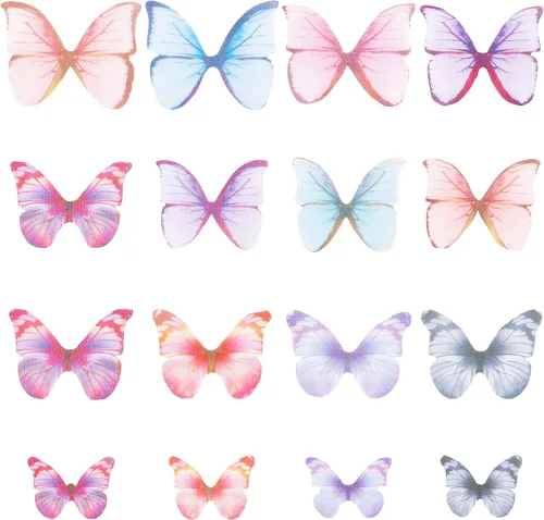 Miniatura 11 de SUNNYCLUE 1 caja 180 pares de decoraciones de mariposa de tela 3D adorno de mariposa pequeñas alas de mariposa de organza para bricolaje, joyas
