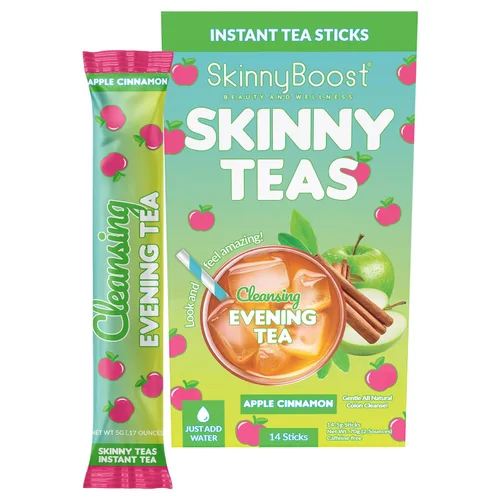 Skinny Teas - Palitos de té instantáneo, té de noche limpiador, 14 unidades, mezcla de desintoxicación de hierbas con colon y hierbas limpiadoras