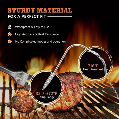 Miniatura 5 de Sonda de carne impermeable de repuesto, 2 unidades, compatible con parrillas de barbacoa Traeger, enchufe de 0.138 in, sondas de termostato digital