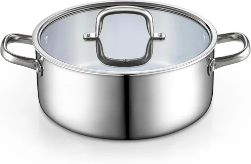 Miniatura 8 de Cook N Home Olla clásica de 4 cuartos de galón con revestimiento de tres capas, olla de acero inoxidable con tapa, olla de cocina para pasta
