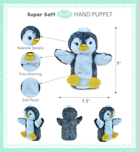 Miniatura 2 de DolliBu - Marioneta de peluche de pingüino para niños, juguete de marionetas de mano suave para juegos de espectáculos de marionetas, teatros