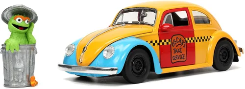 Jada Sesame Street 1:24 1959 Volkswagen Beetle - Coche fundido a presión y figura de Oscar The Grouch de 2.75 pulgadas, juguetes para niños y adultos