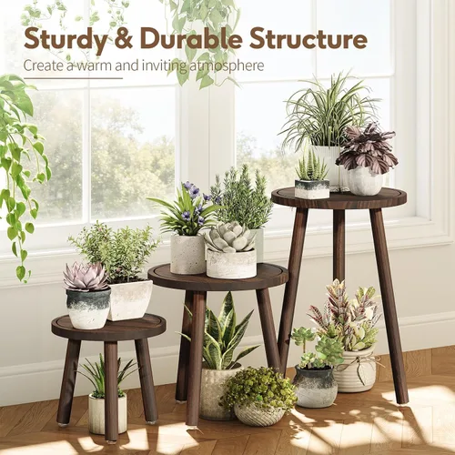 Miniatura 5 de Uneedem Soporte para plantas de interior, paquete de 3 soportes de madera más altos para macetas de 6 a 12 pulgadas, taburete moderno de mediados
